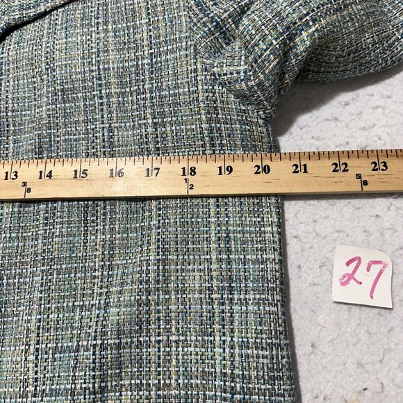 David N. Women's 8 Pure Silk Blazer Jacket Open Front Tweed Green Striped Coat - Picture 7 of 12